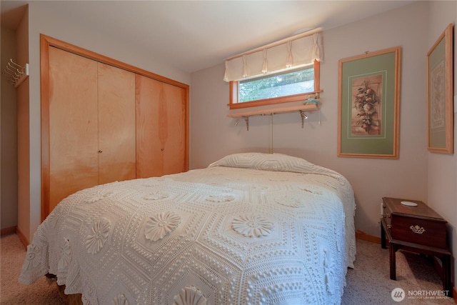 carpeted bedroom with a closet