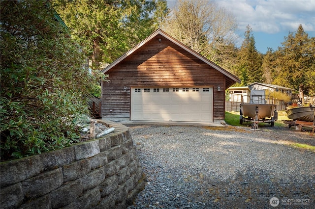 view of detached garage