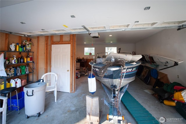 garage with a garage door opener