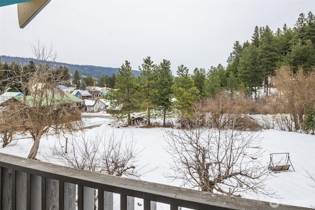 view of yard covered in snow