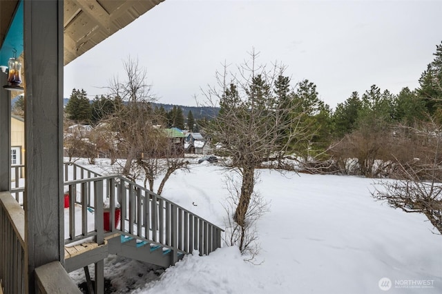 view of yard layered in snow