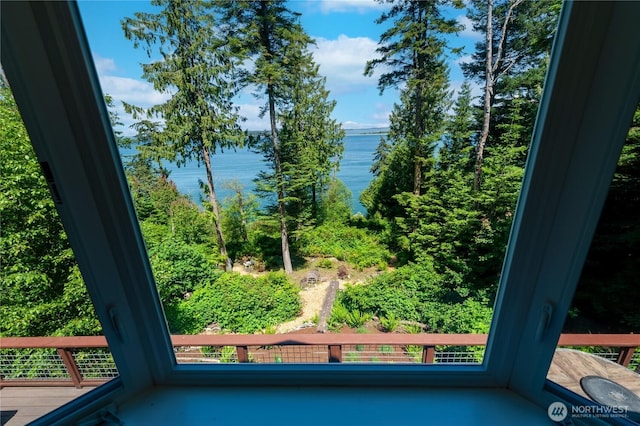 entryway featuring a water view