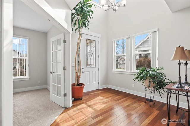 entryway with a healthy amount of sunlight, baseboards, and wood-type flooring