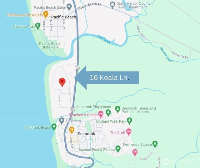 16 Koala Ln, Pacific Beach, WA 98571 - map of property with streets / nearby areas
