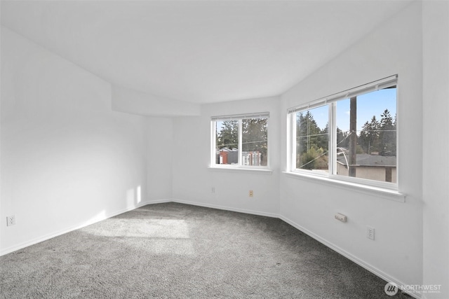 spare room featuring carpet floors and baseboards