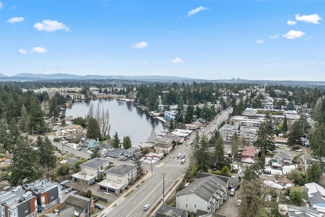 aerial view with a water and mountain view