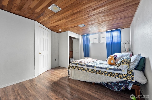 bedroom featuring wood ceiling and wood finished floors