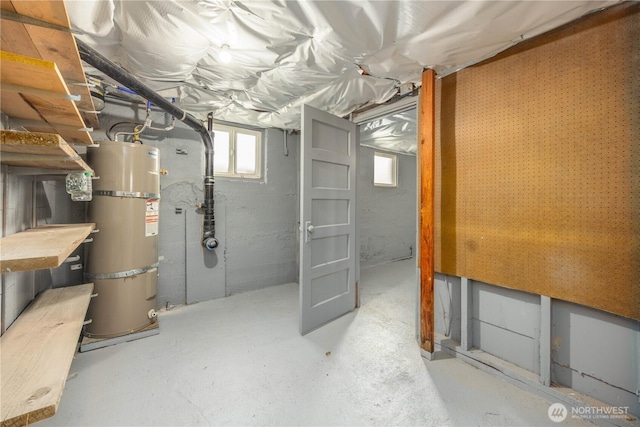 below grade area featuring secured water heater