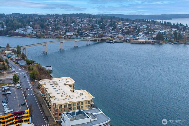 bird's eye view featuring a water view