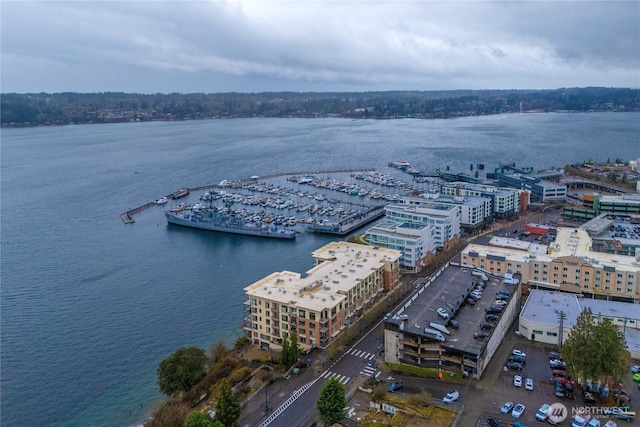 bird's eye view featuring a water view