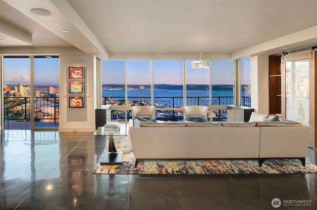 living area with expansive windows