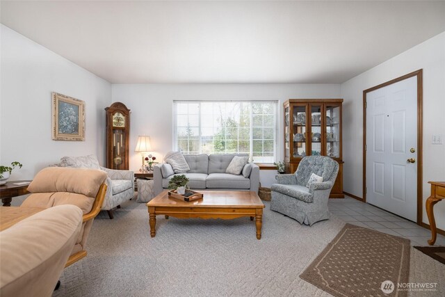 living room featuring tile patterned flooring