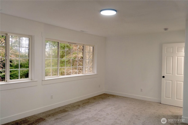 empty room featuring baseboards and light colored carpet