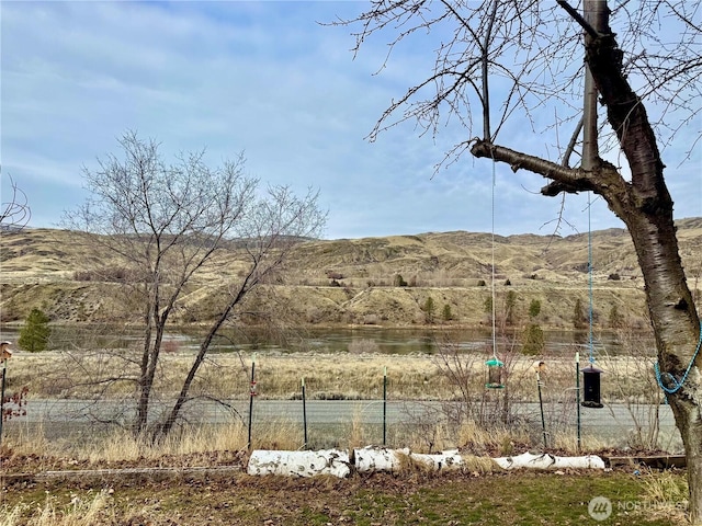 view of yard with a mountain view and a rural view