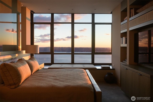 bedroom with a water view