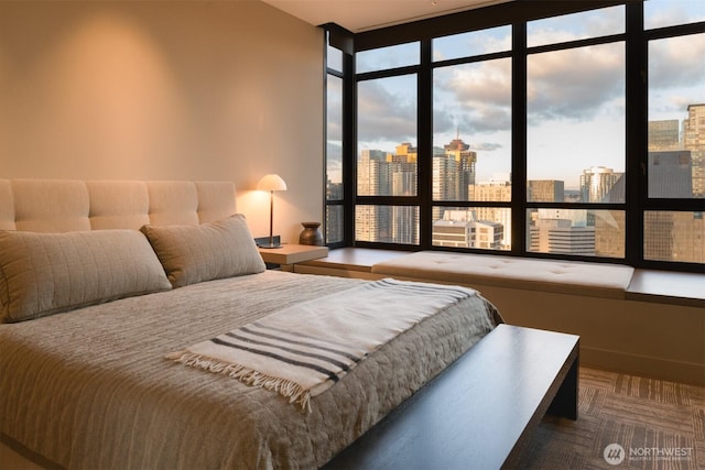 bedroom featuring a city view