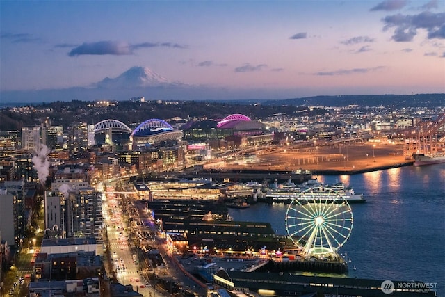 property's view of city featuring a water view