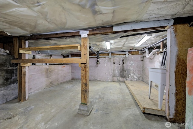 view of unfinished basement