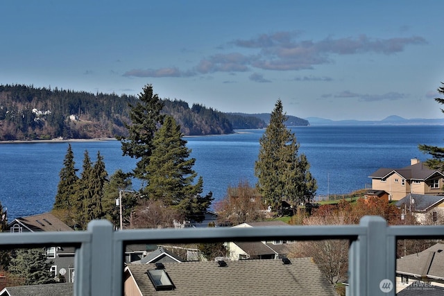 property view of water featuring a wooded view