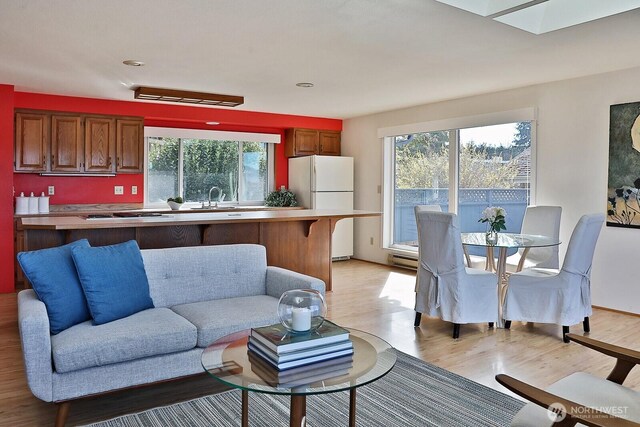 living area featuring a healthy amount of sunlight and light wood-type flooring