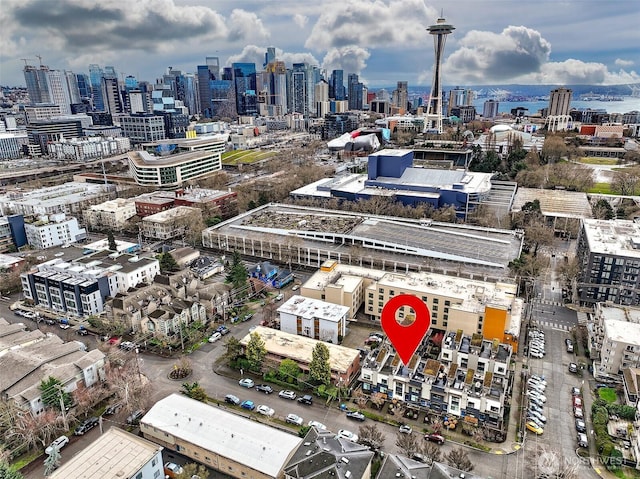 aerial view featuring a city view