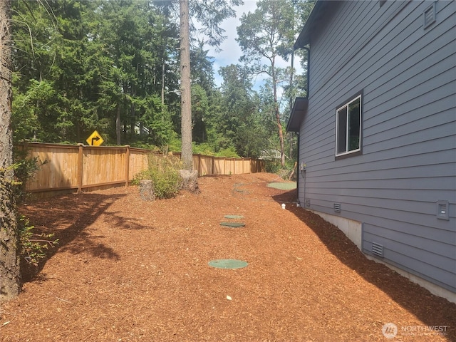 view of yard featuring a fenced backyard