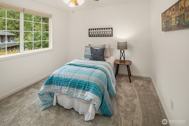 bedroom with baseboards and carpet floors