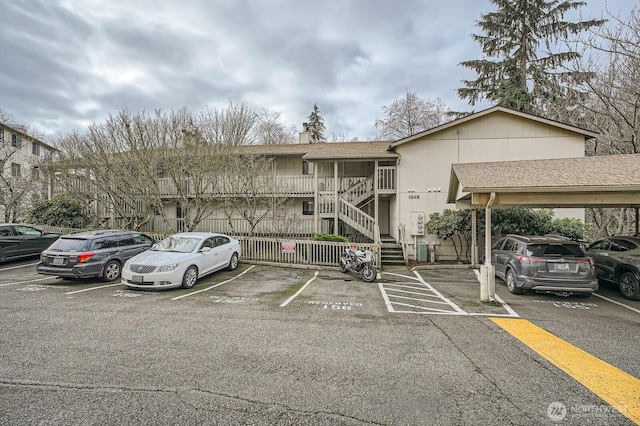 uncovered parking lot with stairway