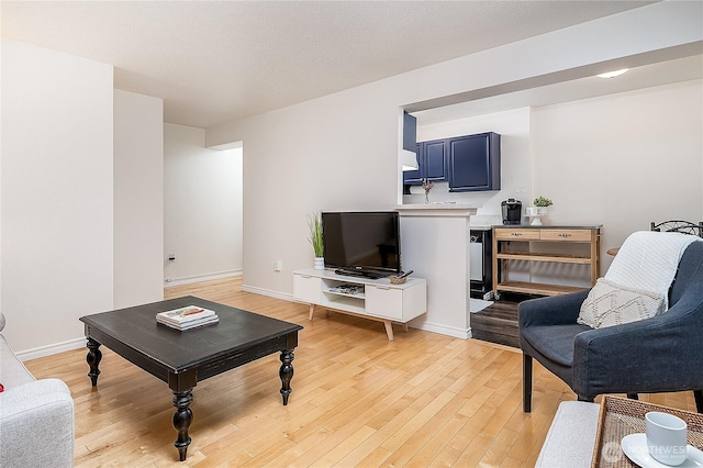 living area featuring baseboards and light wood-style floors