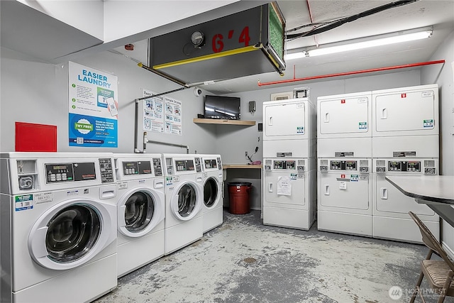 community laundry room with washer and dryer and stacked washing maching and dryer