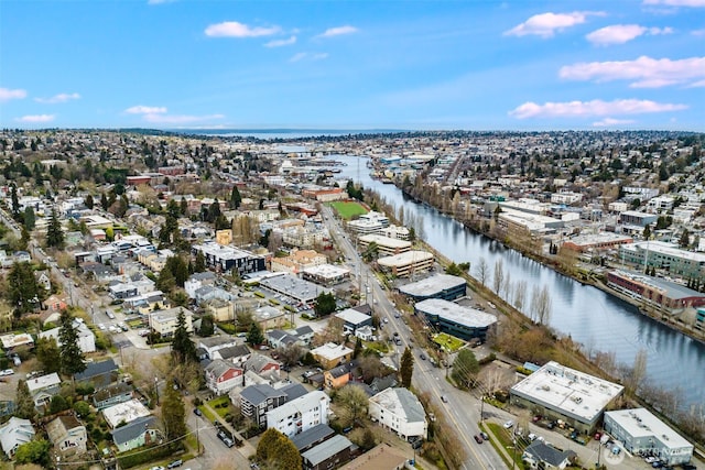 aerial view with a water view