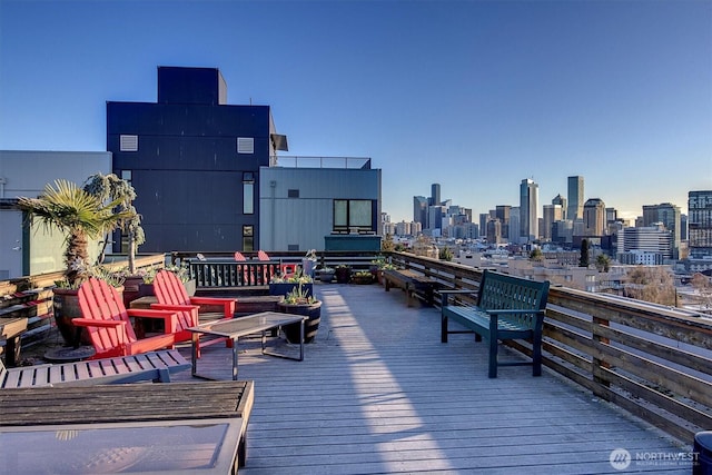 deck with a city view and visible vents