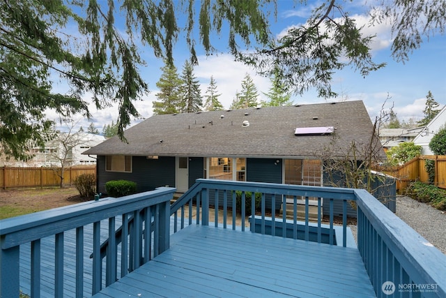 deck with a fenced backyard