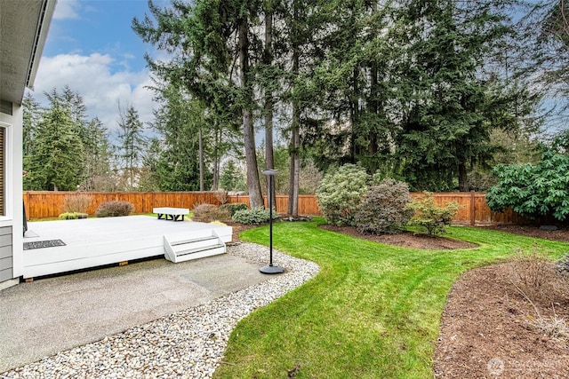 view of yard with a patio area and a fenced backyard