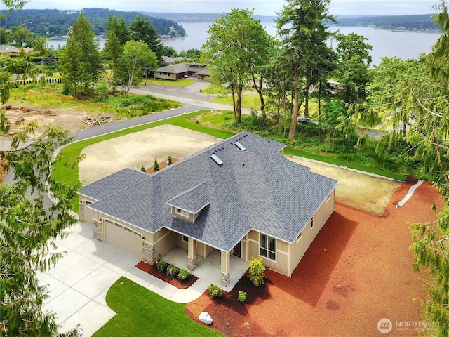 aerial view featuring a water view