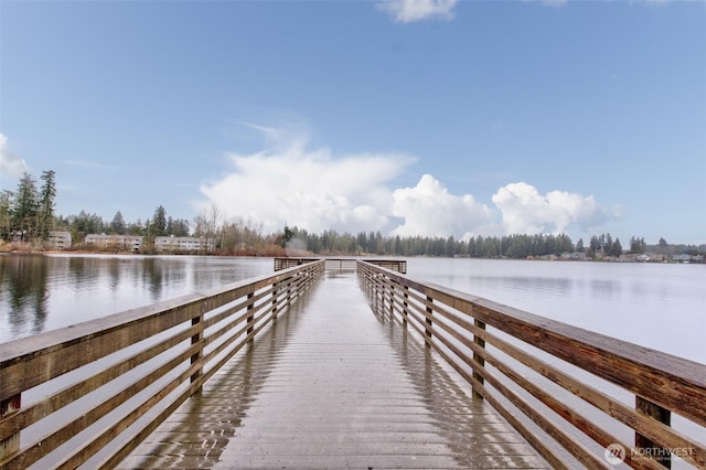 view of dock with a water view