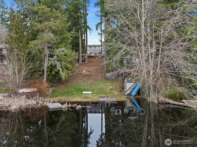 view of dock with a water view