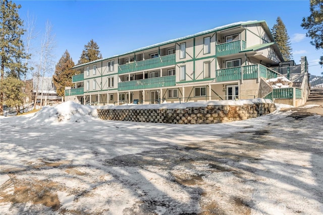 view of snow covered building