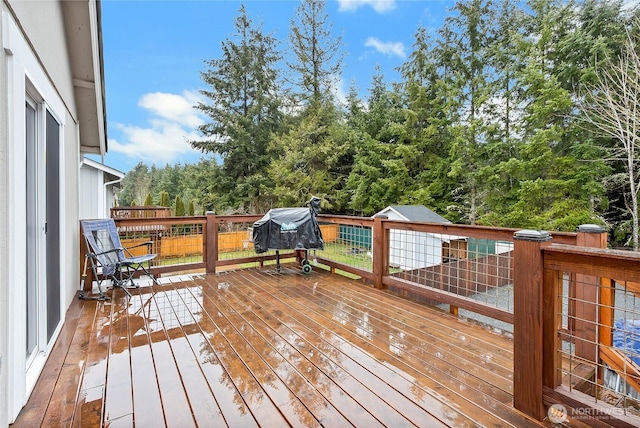 wooden terrace with grilling area