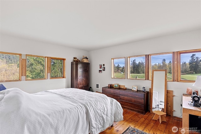 bedroom featuring light wood-type flooring and multiple windows