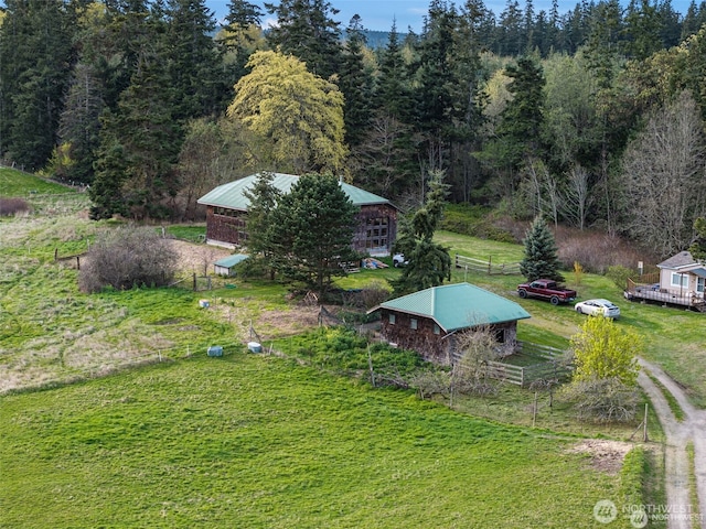 aerial view featuring a forest view