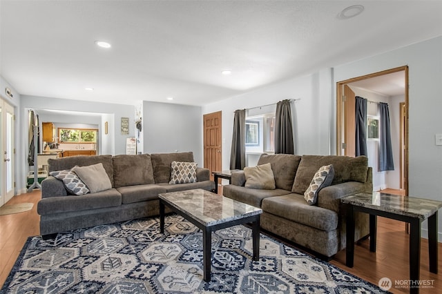 living room featuring wood finished floors and recessed lighting