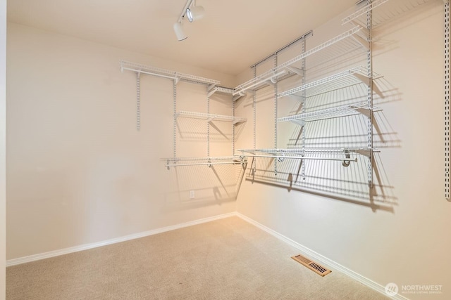 walk in closet with visible vents and carpet flooring