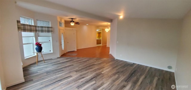 spare room featuring ceiling fan and wood finished floors