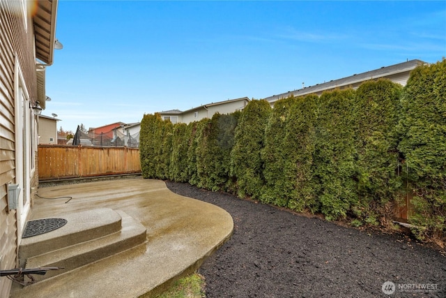 view of yard featuring a fenced backyard and a patio