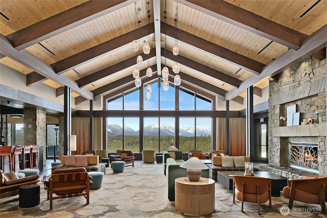 interior space featuring a mountain view