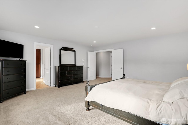 bedroom with baseboards, carpet flooring, and recessed lighting