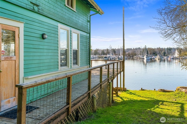 dock area with a water view