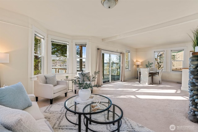 sunroom with beamed ceiling