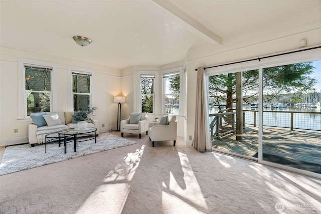 sunroom with beamed ceiling